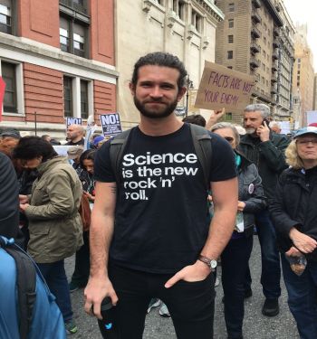 Man wearing science t-shirt.